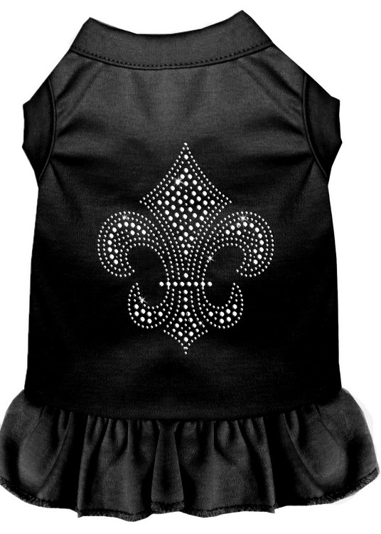 Silver Fleur de Lis Rhinestone Dress Black XS